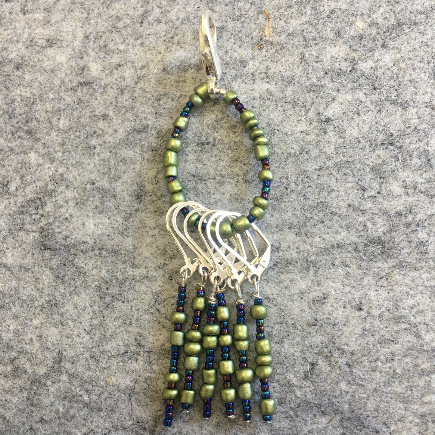 Blue Iridescent Green Stitch marker Sets with matching keeper clip