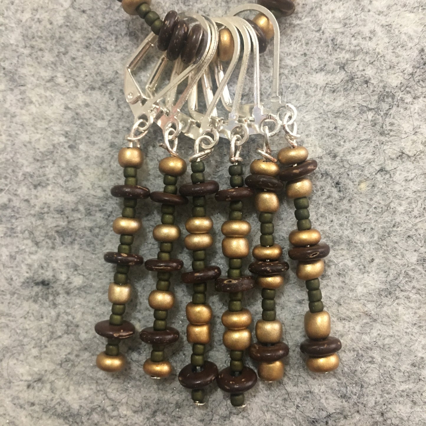 Olive Gold Brown Stitch marker Sets with matching keeper clip
