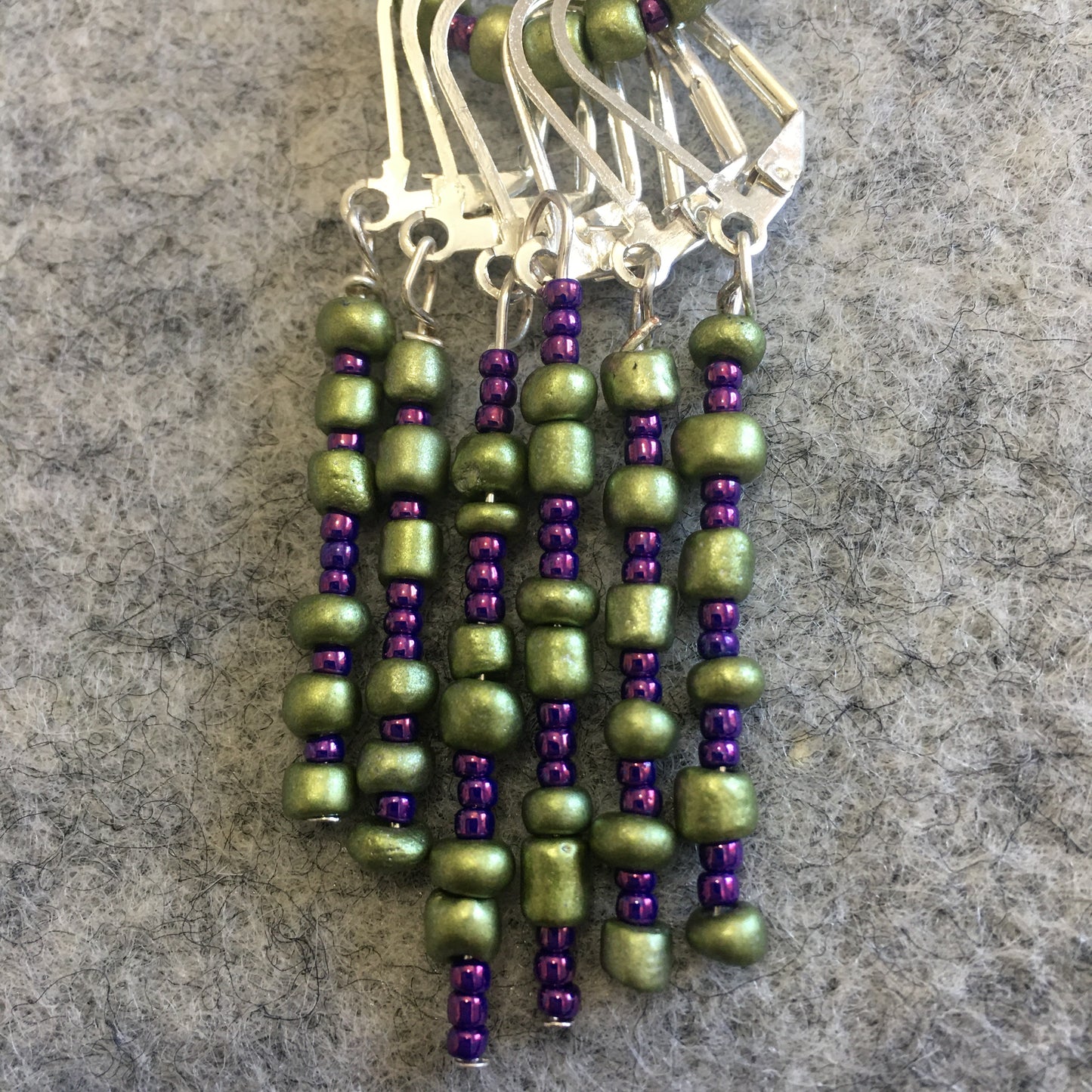 Purple Green Stitch marker Sets with matching keeper clip