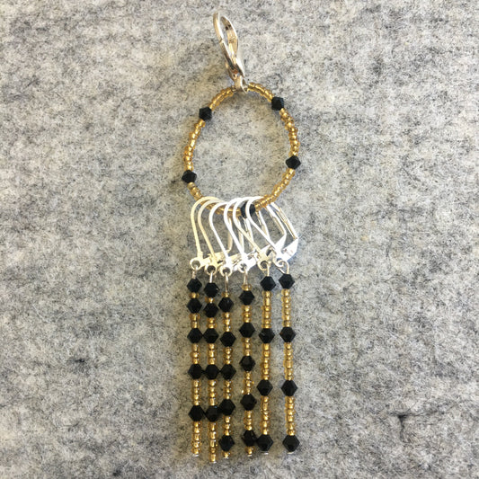 Art Deco Black Gold Stitch marker Sets with matching keeper clip