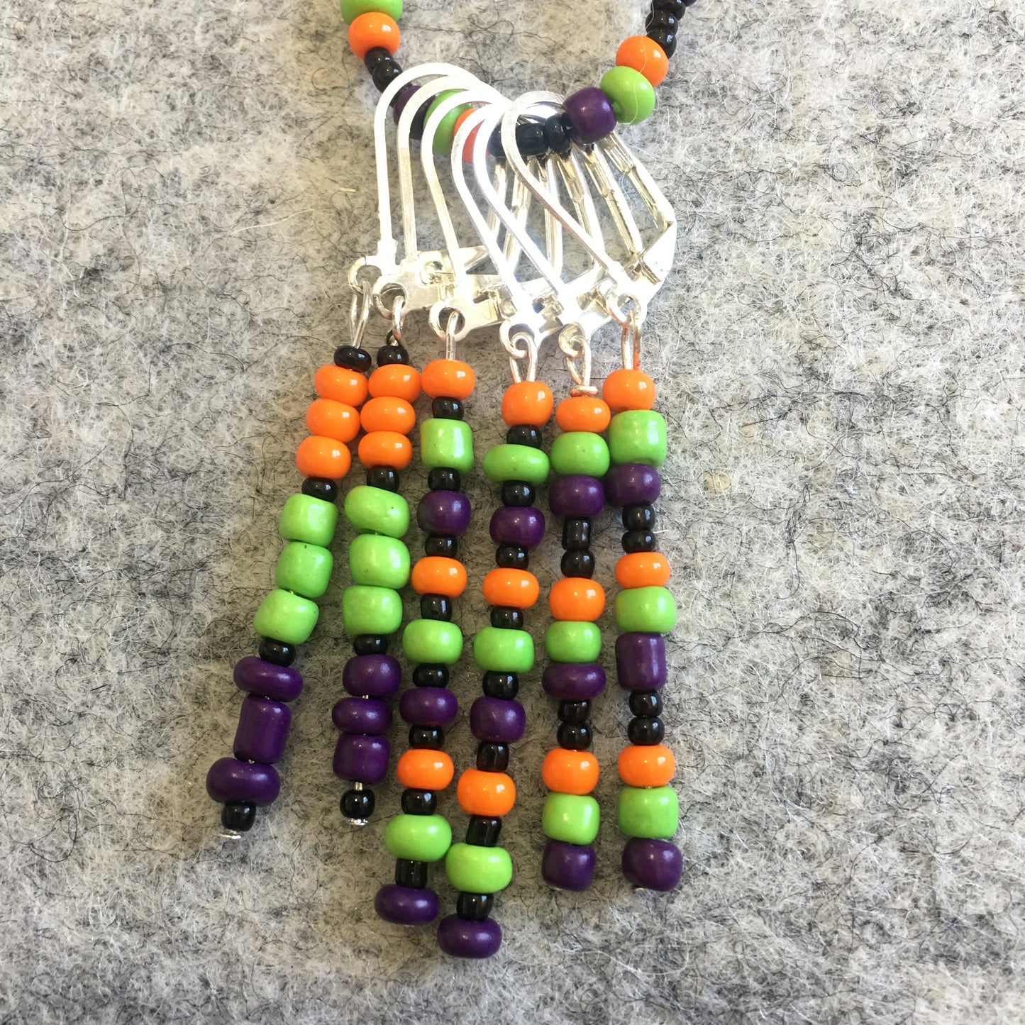 Orange Green Purple Stitch marker Sets with matching keeper clip
