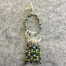 Load image into Gallery viewer, Blue Iridescent Green Stitch marker Sets with matching keeper clip
