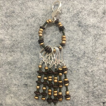 Load image into Gallery viewer, Olive Gold Brown Stitch marker Sets with matching keeper clip
