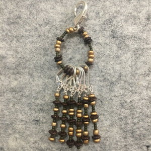 Olive Gold Brown Stitch marker Sets with matching keeper clip