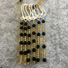 Load image into Gallery viewer, Art Deco Black Gold Stitch marker Sets with matching keeper clip
