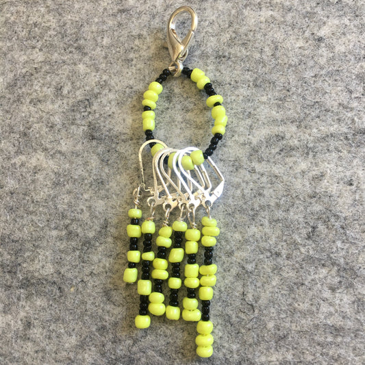 Black and Yellow Stitch marker Sets with matching keeper clip