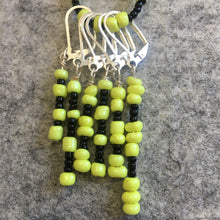 Load image into Gallery viewer, Black and Yellow Stitch marker Sets with matching keeper clip
