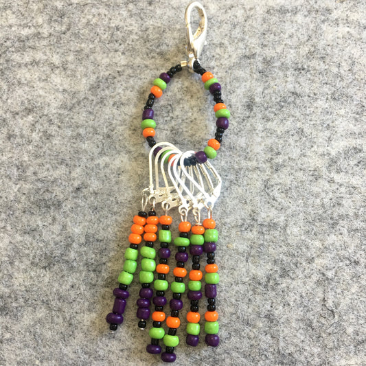 Orange Green Purple Stitch marker Sets with matching keeper clip